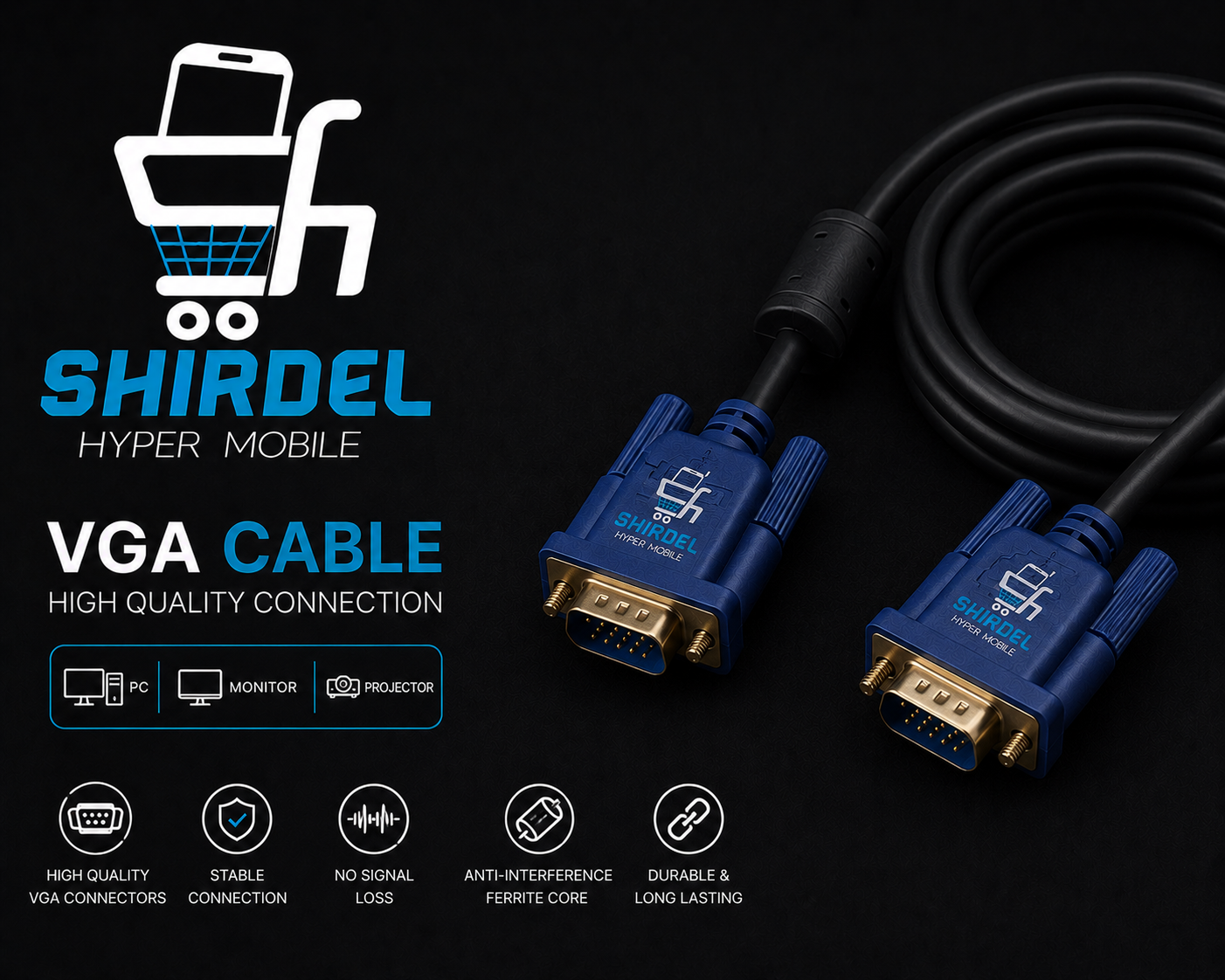 کابل vga 1.5 متری انتقال تصویر فوق العاده با کیفیت